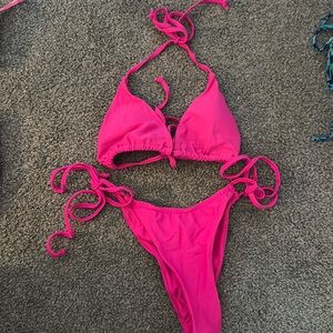 size small hot pink bikini with scrunch in bottom